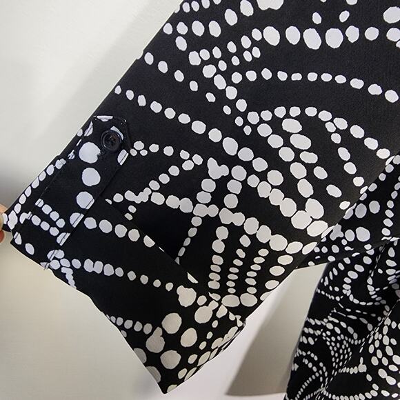 Maggie Barnes Top Womens Size 4X 30/32 Button 3/4 Sleeve Black White Polka Dots - Picture 7 of 10